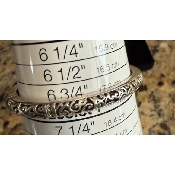 Brighton Silver Plated Filigree Oval Hinged Bangle with Crystal Accents - Picture 3 of 6